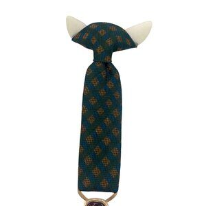 Vintage Green & Gold Plaid Men’s Tie Red & Gold Enamel Military BadgeVeterans of